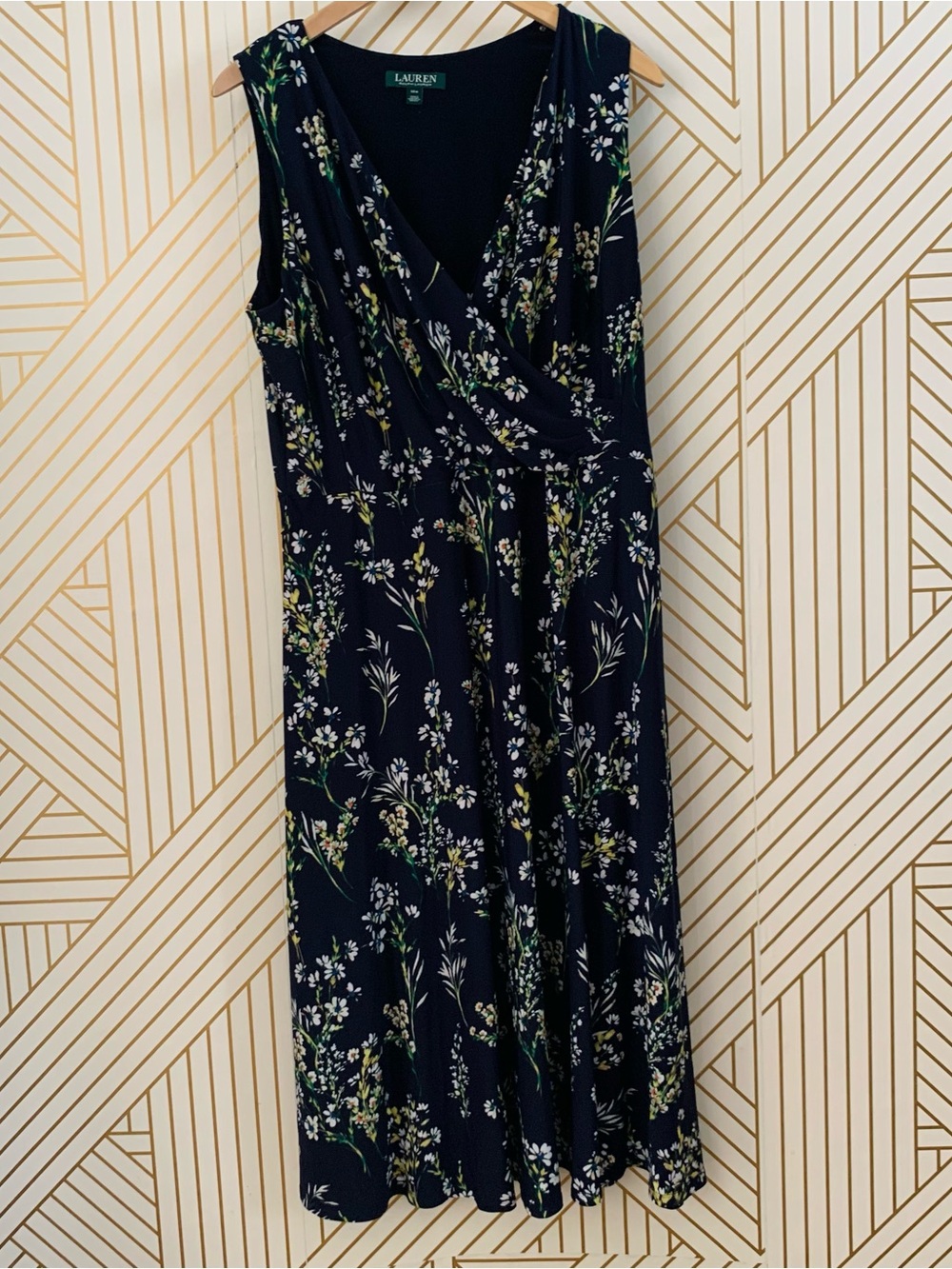 Lauren Ralph Lauren Dress Women’s 10 Floral Faux Wrap V-Neck Sleeveless Midi